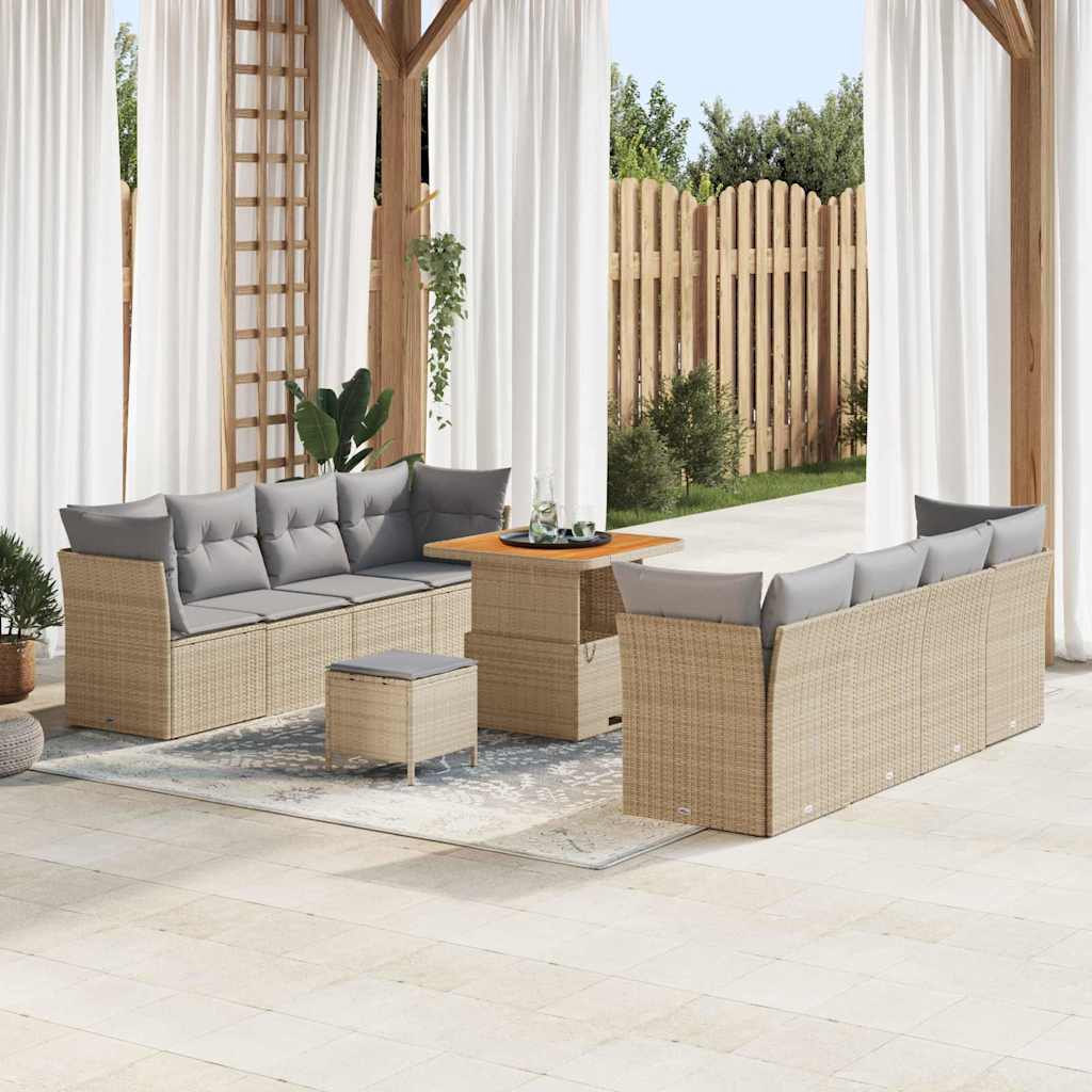 Set Divano da Giardino 11 pcs Beige polyrattan