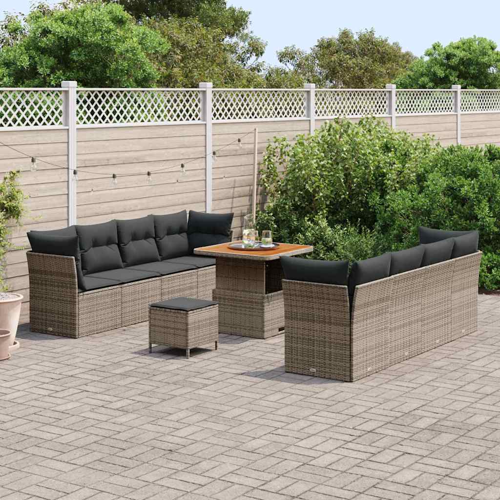 Set Divano da Giardino 11 pcs Grigio polyrattan