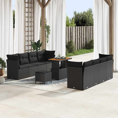 Set Divano da Giardino 11 pcs Nero polyrattan