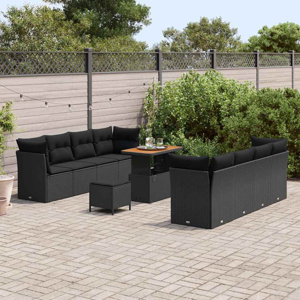 Set Divano da Giardino 11 pcs Nero polyrattan