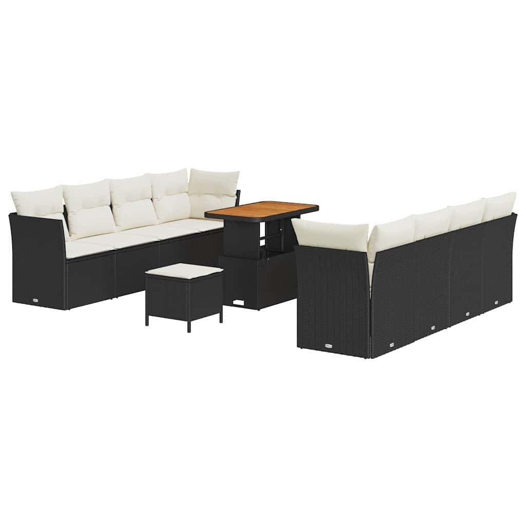 Set Divano da Giardino 11 pcs Nero polyrattan