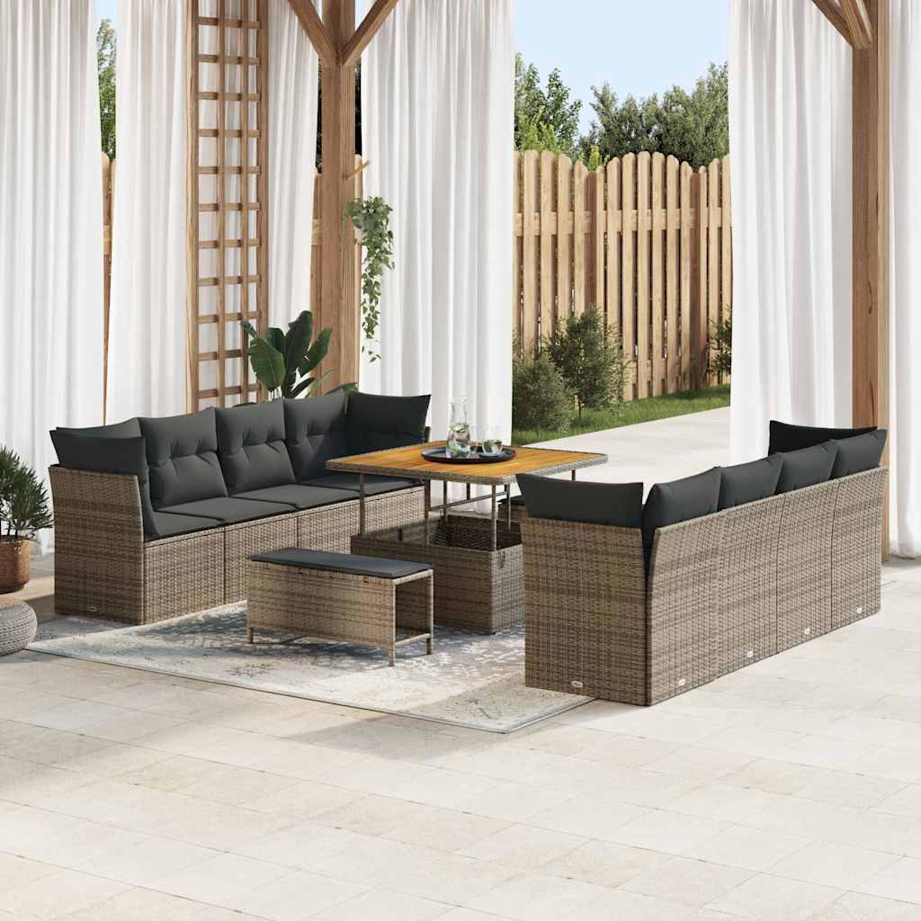 Set Divano da Giardino 11 pcs Grigio polyrattan