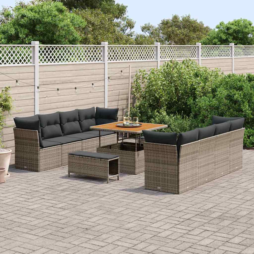 Set Divano da Giardino 11 pcs Grigio polyrattan