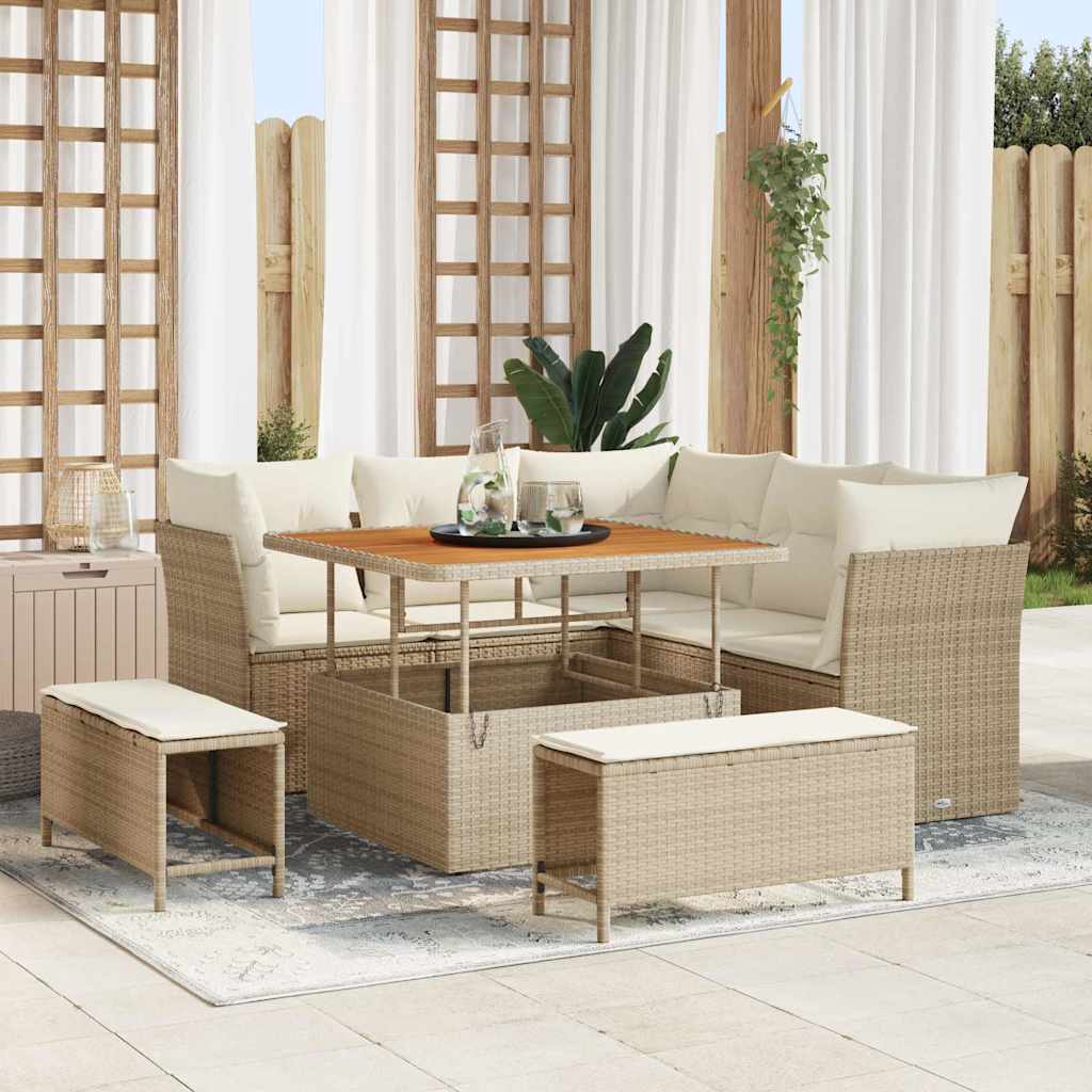 Set Divano da Giardino 8 pcs Beige polyrattan
