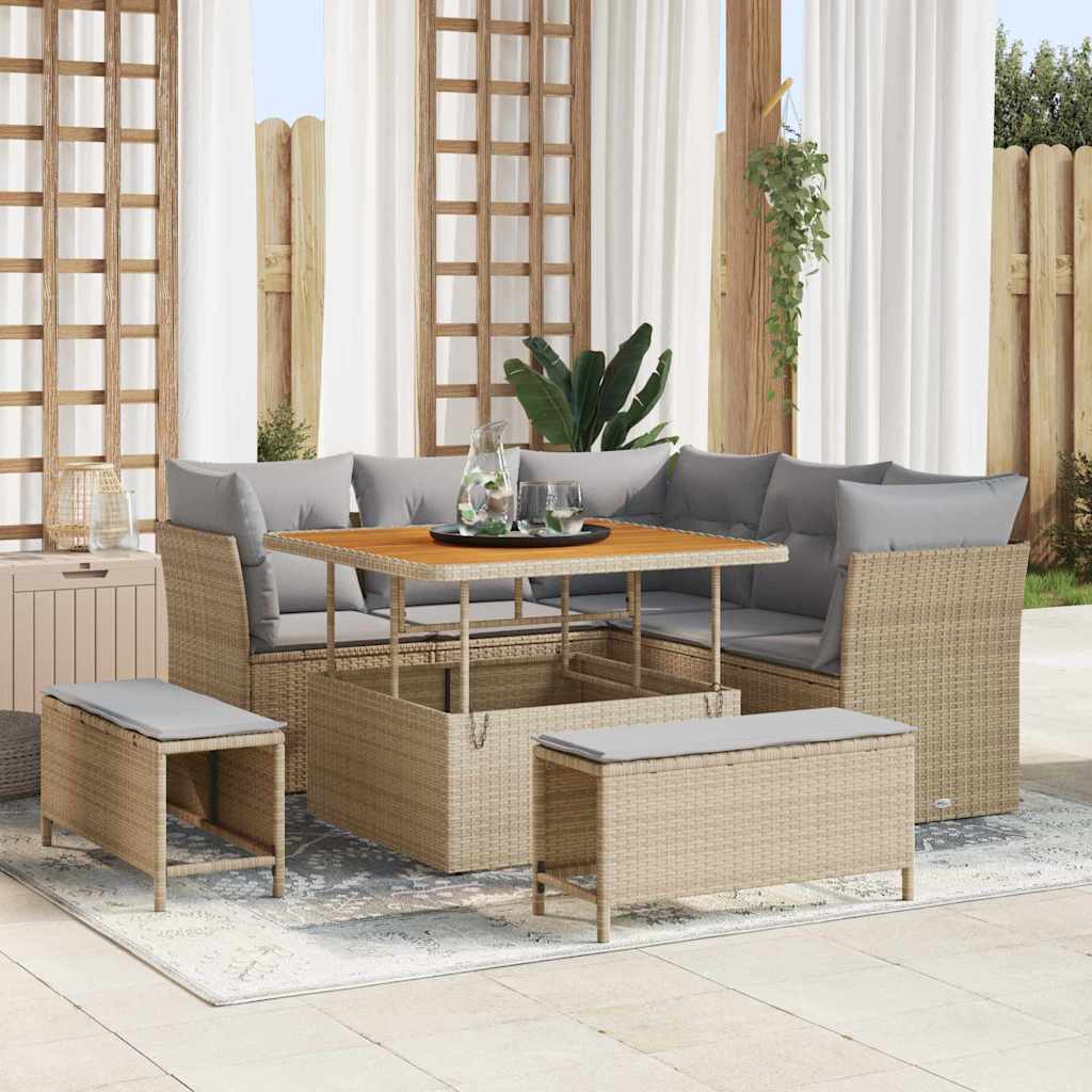 Set Divano da Giardino 8 pcs Beige polyrattan