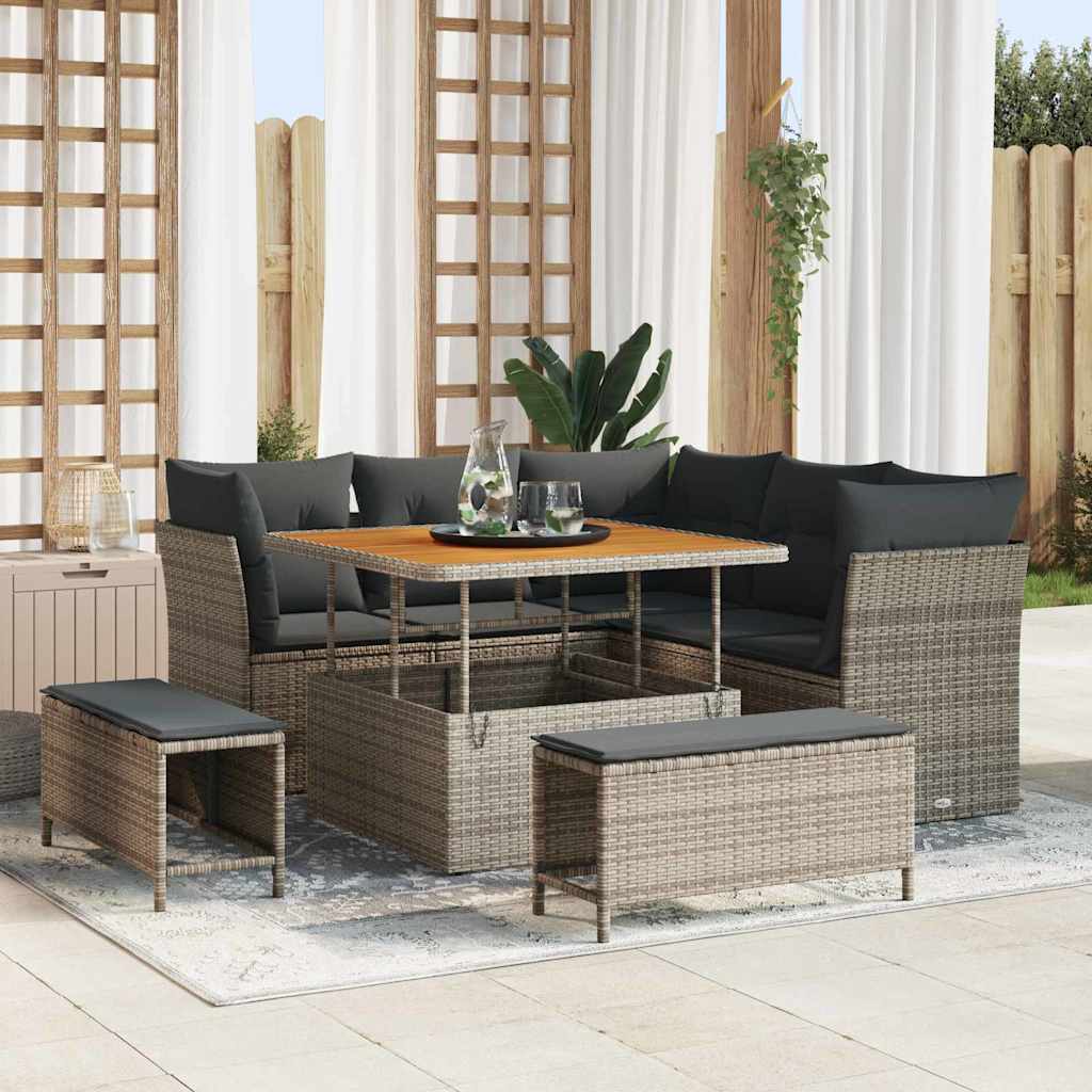 Set Divano da Giardino 8 pcs Grigio polyrattan