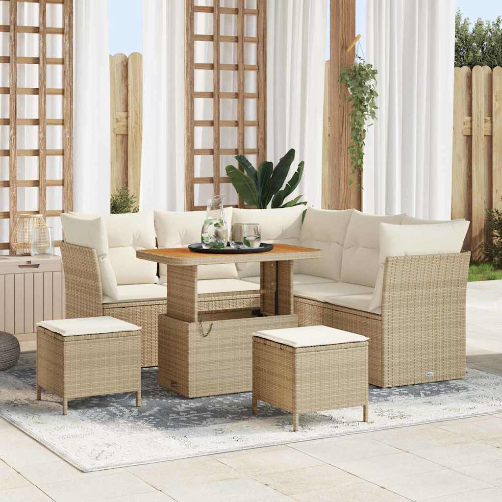 Set Divano da Giardino 8 pcs Beige polyrattan