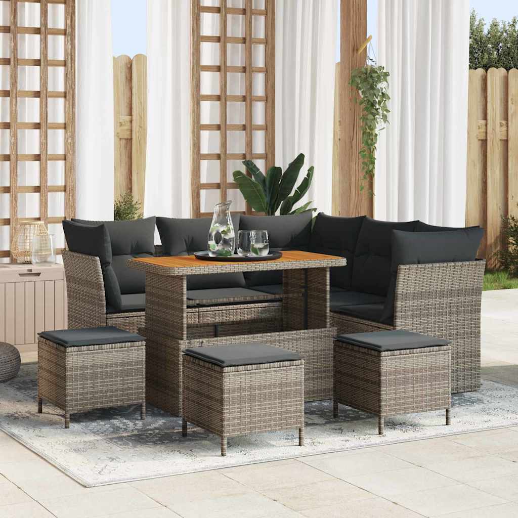 Set Divano da Giardino 9 pcs Grigio polyrattan