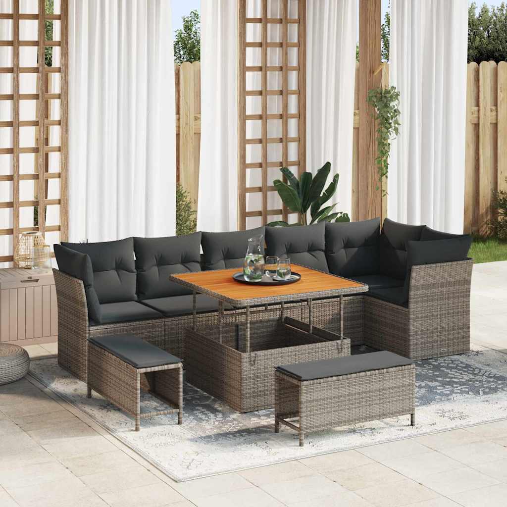 Set Divano da Giardino 9 pcs Grigio polyrattan