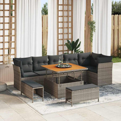 Set Divano da Giardino 9 pcs Grigio polyrattan