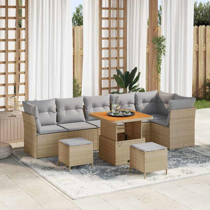 Set Divano da Giardino 9 pcs Beige polyrattan