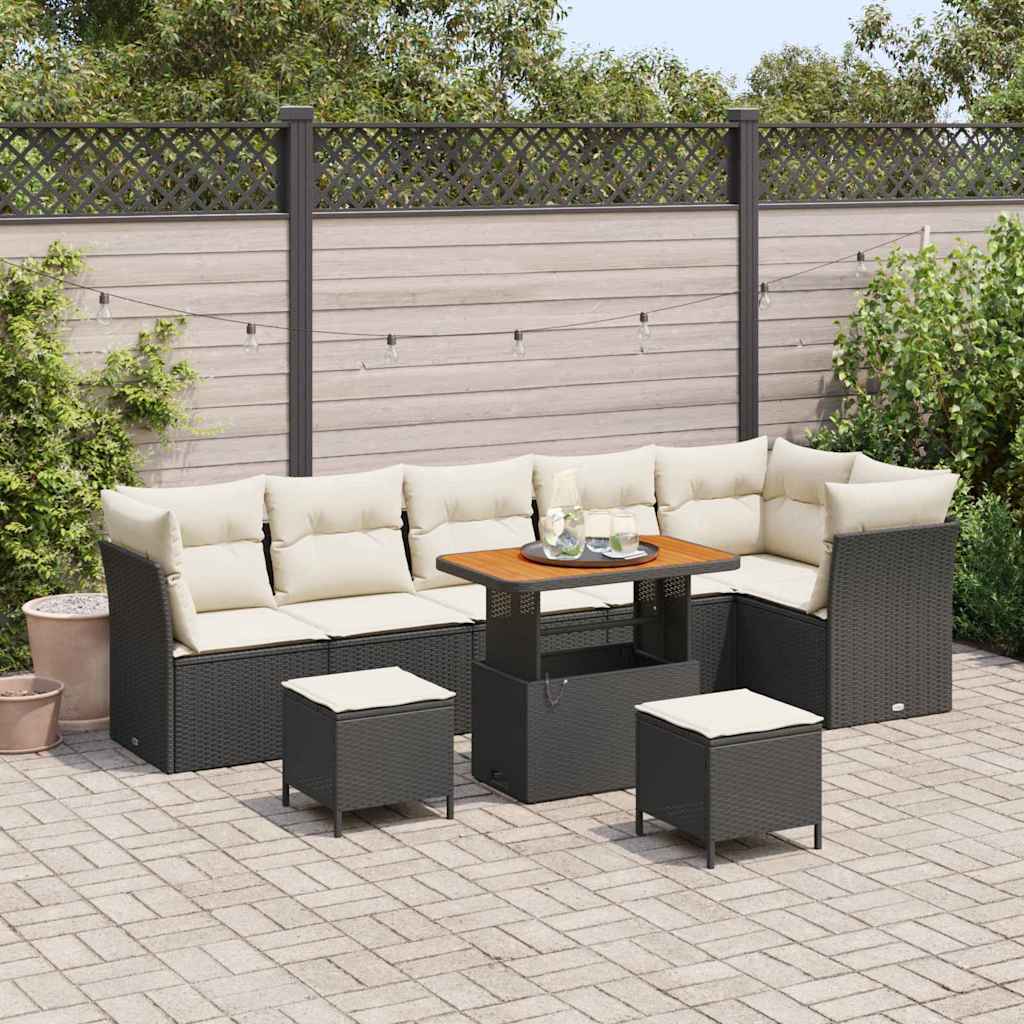 Set Divano da Giardino 9 pcs Nero polyrattan