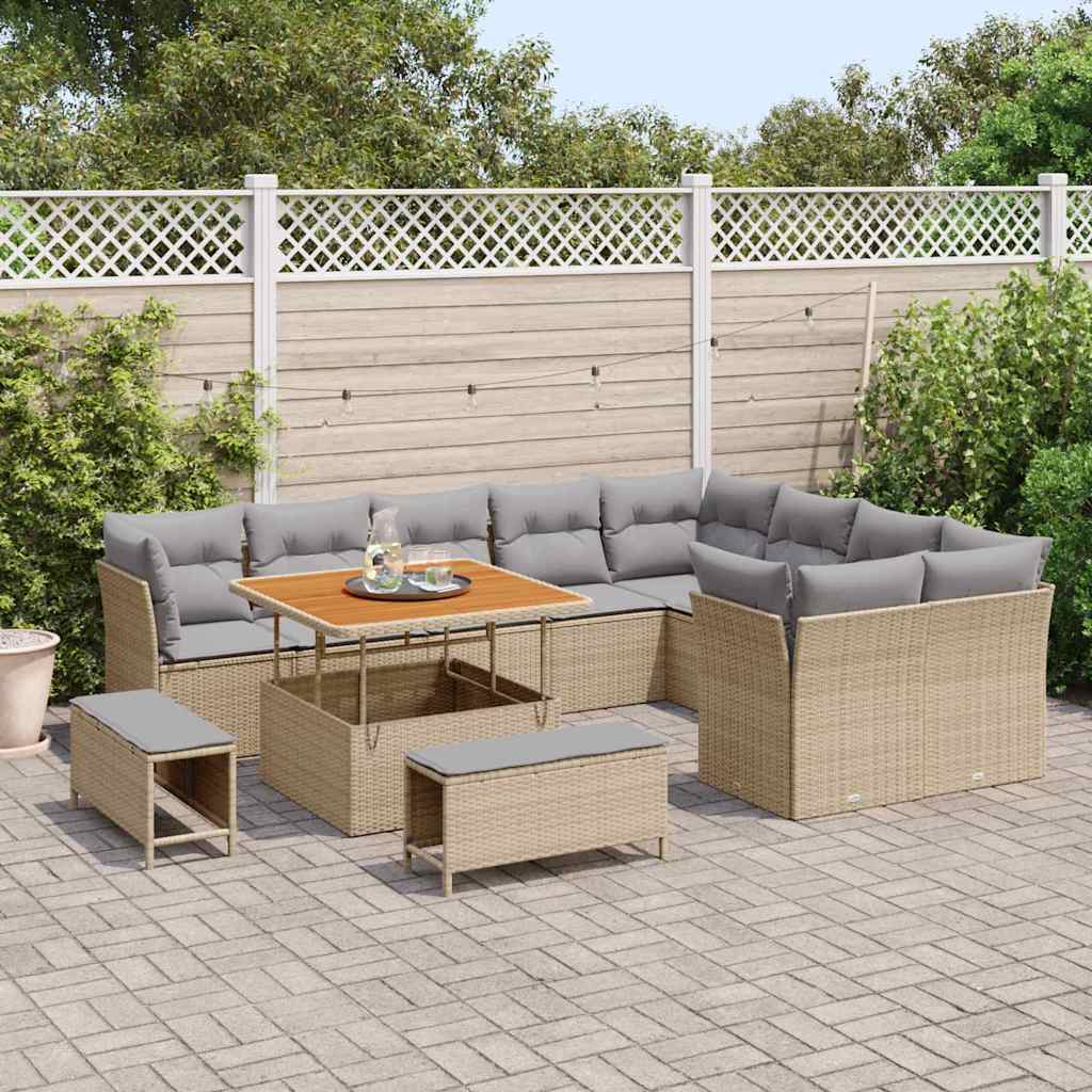 Set Divano da Giardino 12 pcs Beige polyrattan
