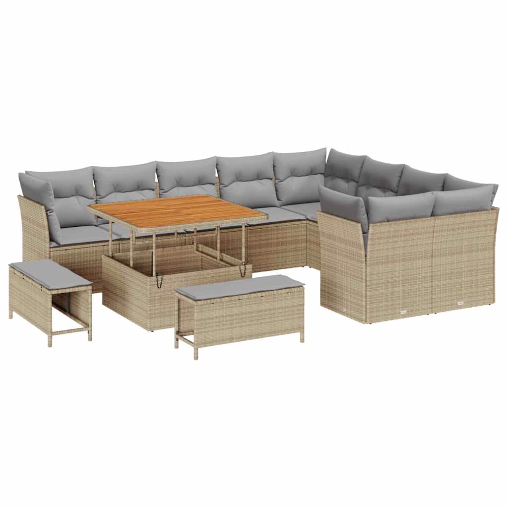 Set Divano da Giardino 12 pcs Beige polyrattan