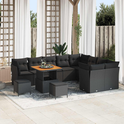 Set Divano da Giardino 12 pcs Nero polyrattan