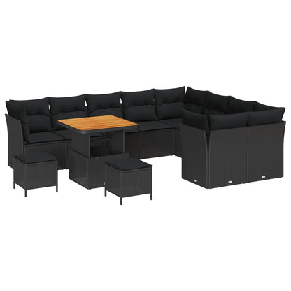 Set Divano da Giardino 12 pcs Nero polyrattan