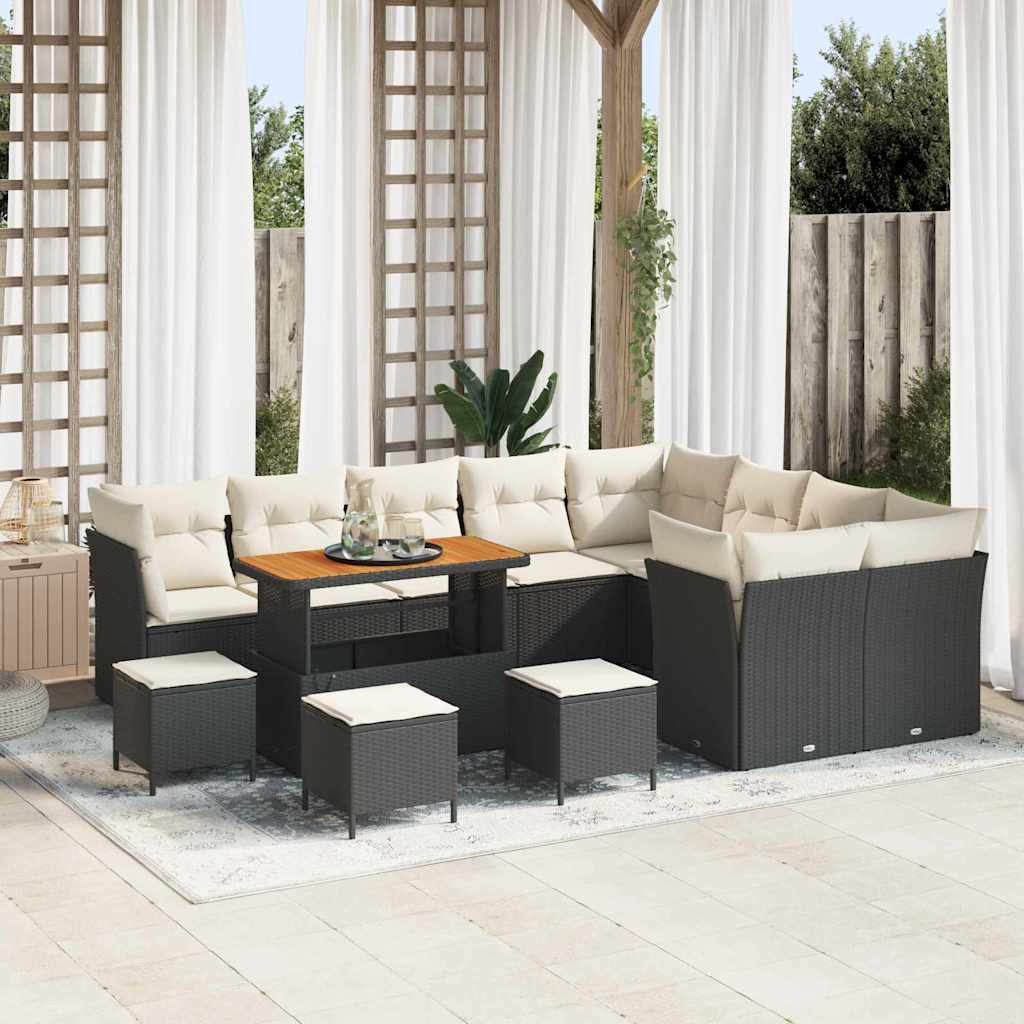 Set Divano da Giardino 13 pcs Nero polyrattan