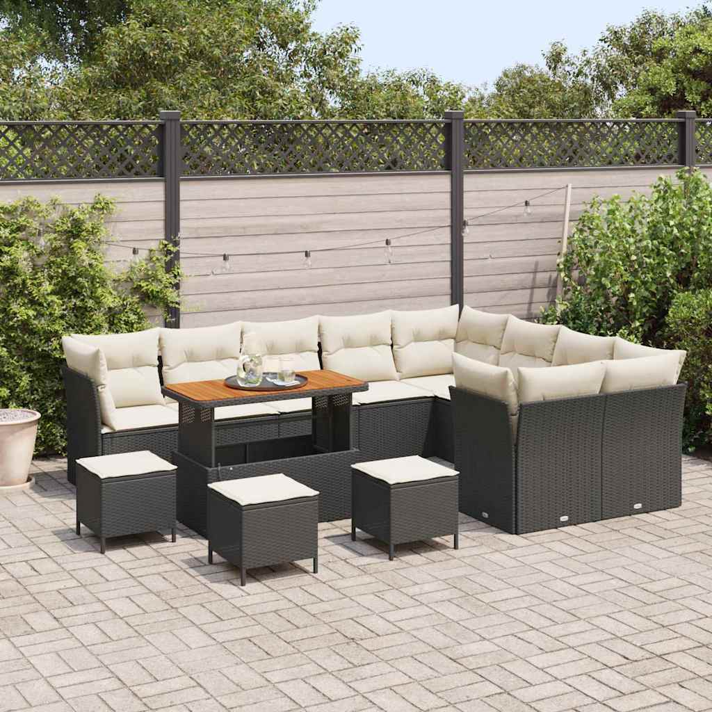 Set Divano da Giardino 13 pcs Nero polyrattan