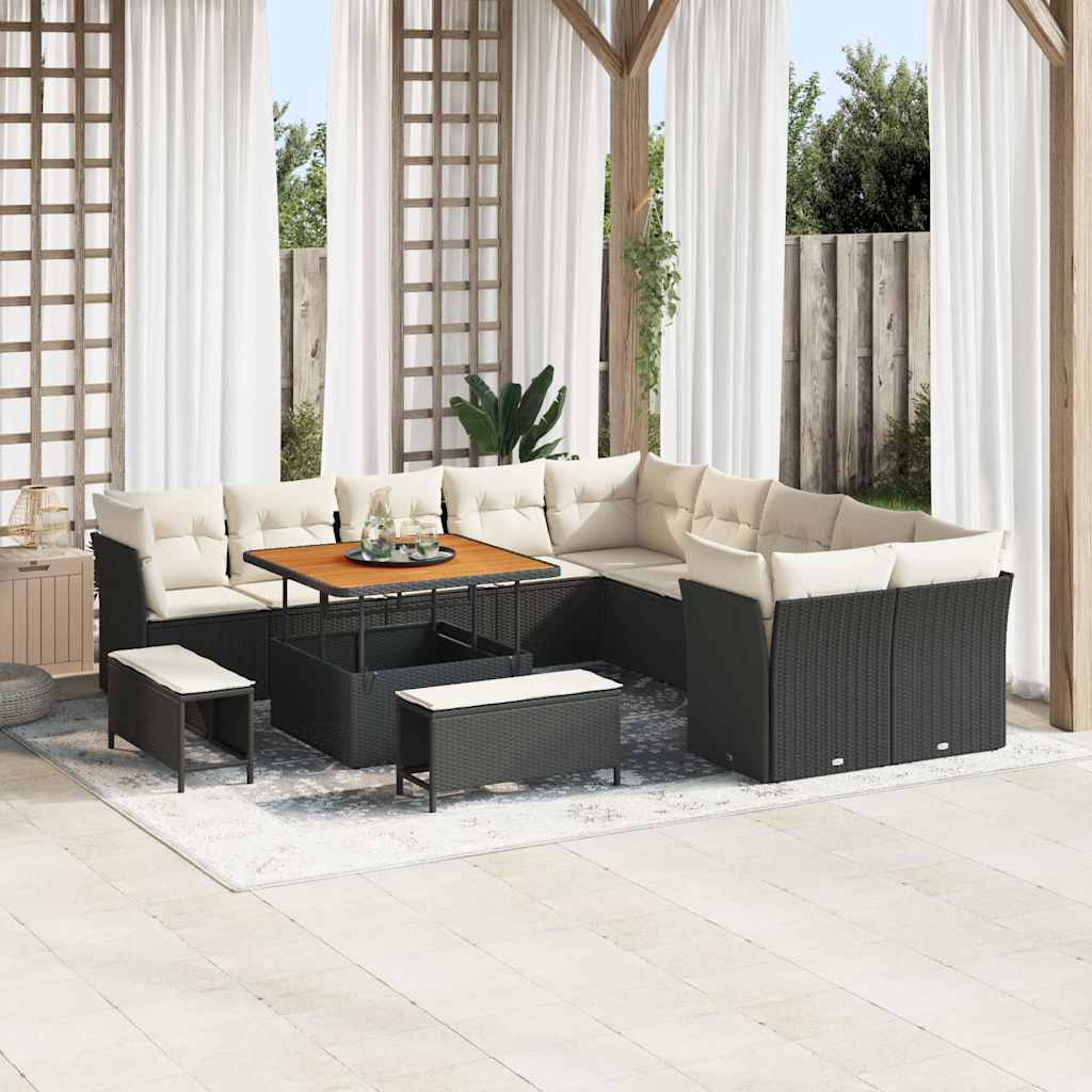 Set Divano da Giardino 13 pcs Nero polyrattan