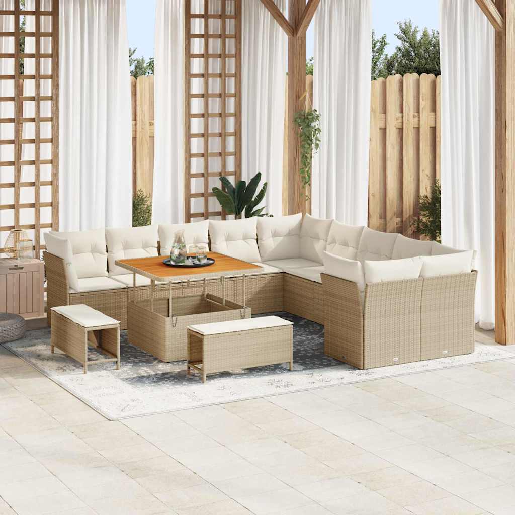 Set Divano da Giardino 13 pcs Beige polyrattan