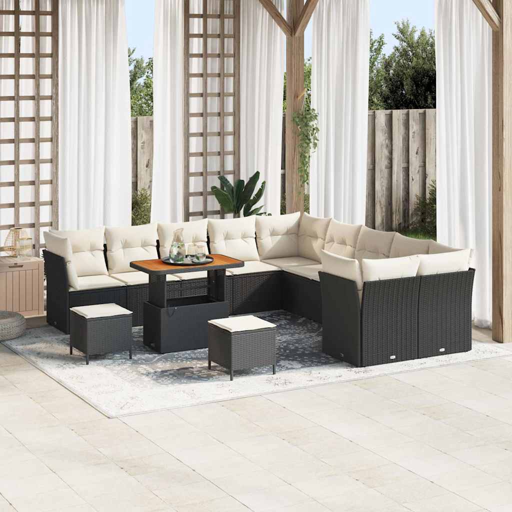 Set Divano da Giardino 13 pcs Nero polyrattan