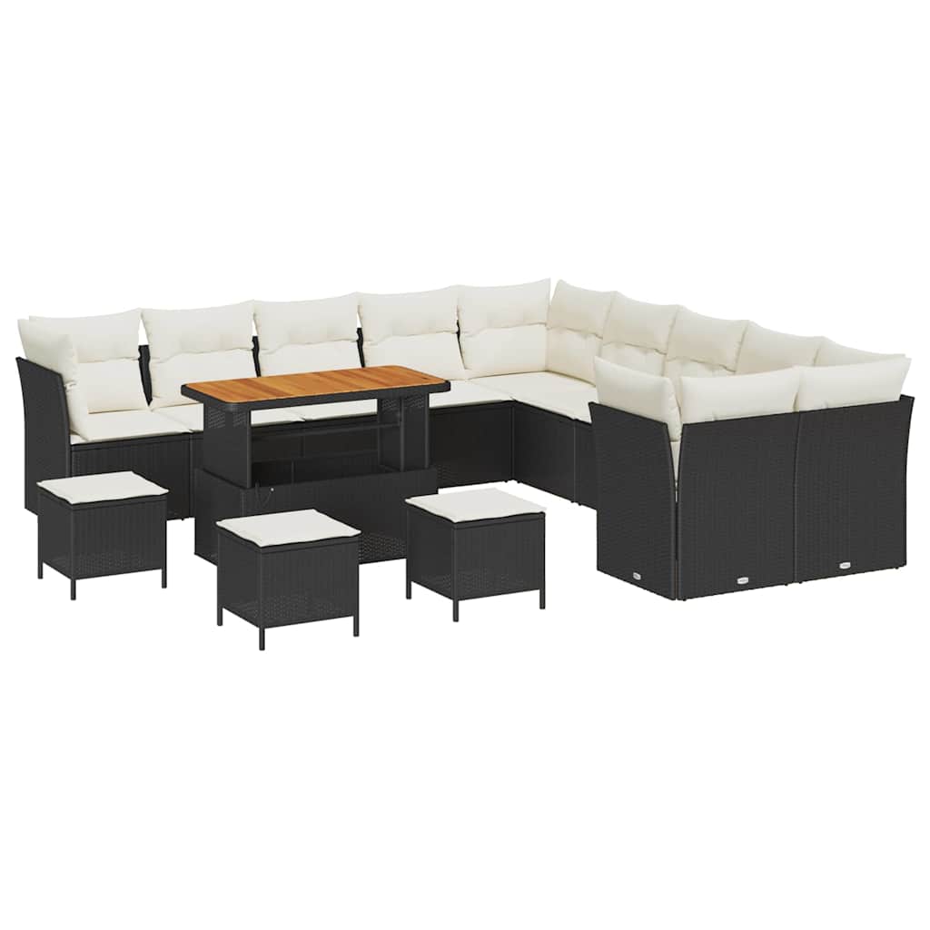 Set Divano da Giardino 14 pcs Nero polyrattan