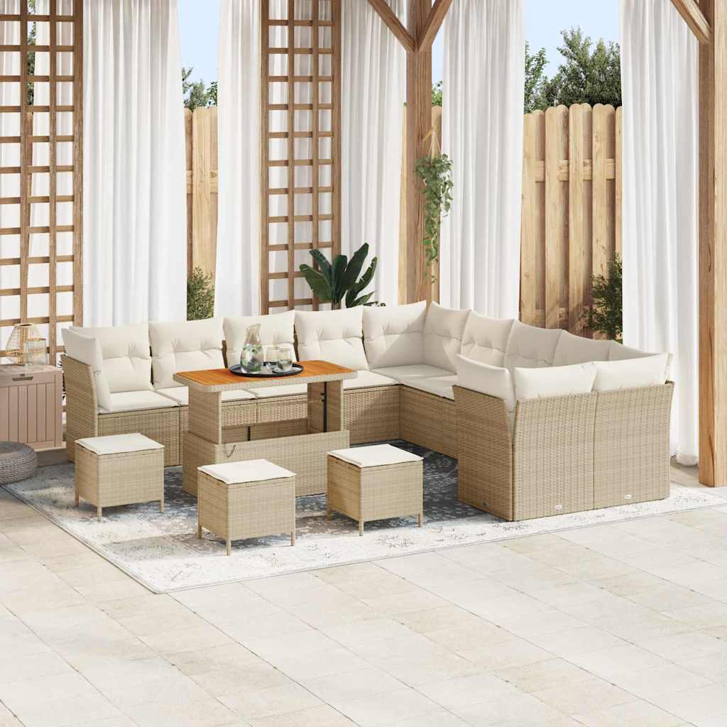 Set Divano da Giardino 14 pcs Beige polyrattan