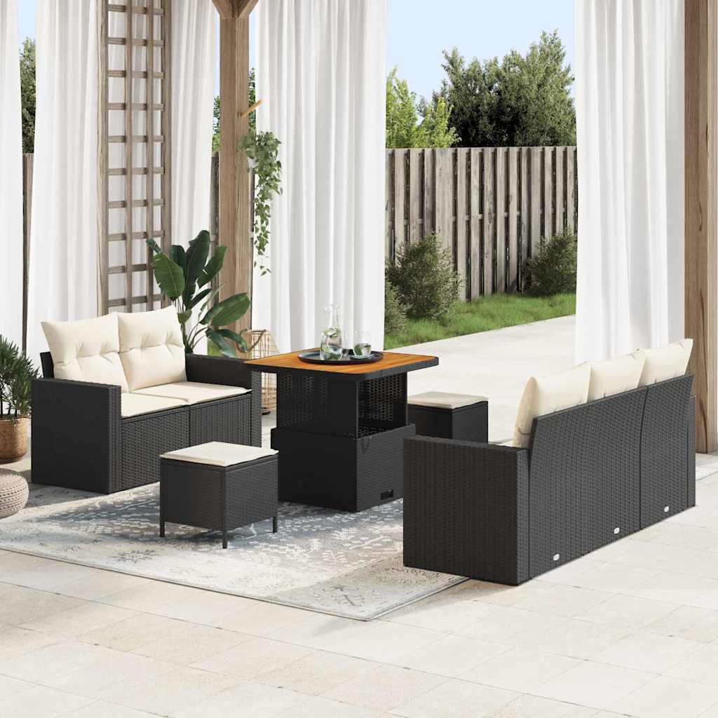 Set Divano da Giardino con cuscino 8 pcs Nero polyrattan