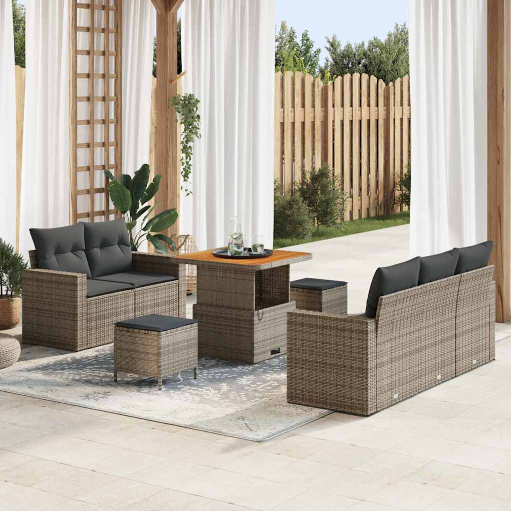 Set Divano da Giardino con cuscino 8 pcs Grigio polyrattan