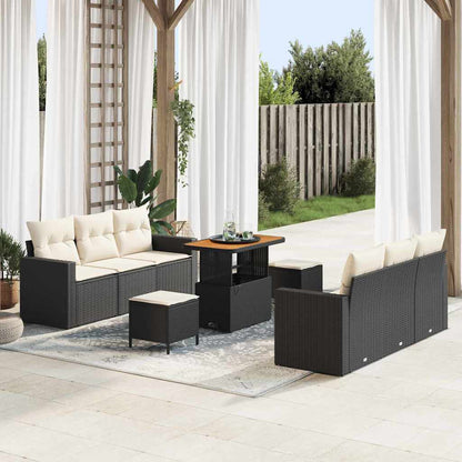 Set Divano da Giardino 9 pcs Nero polyrattan