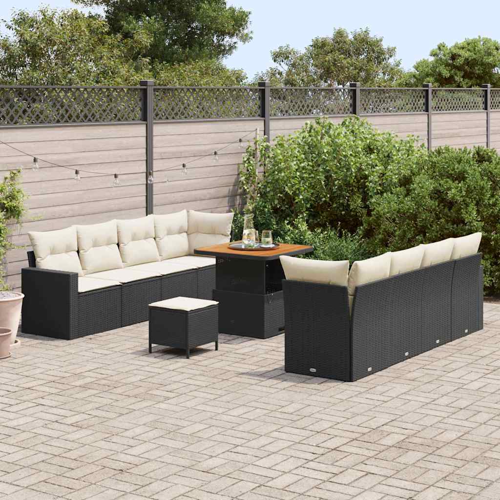 Set Divano da Giardino 11 pcs Nero polyrattan