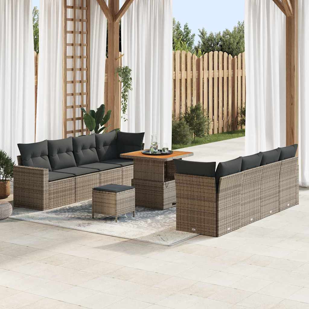 Set Divano da Giardino 11 pcs Grigio polyrattan