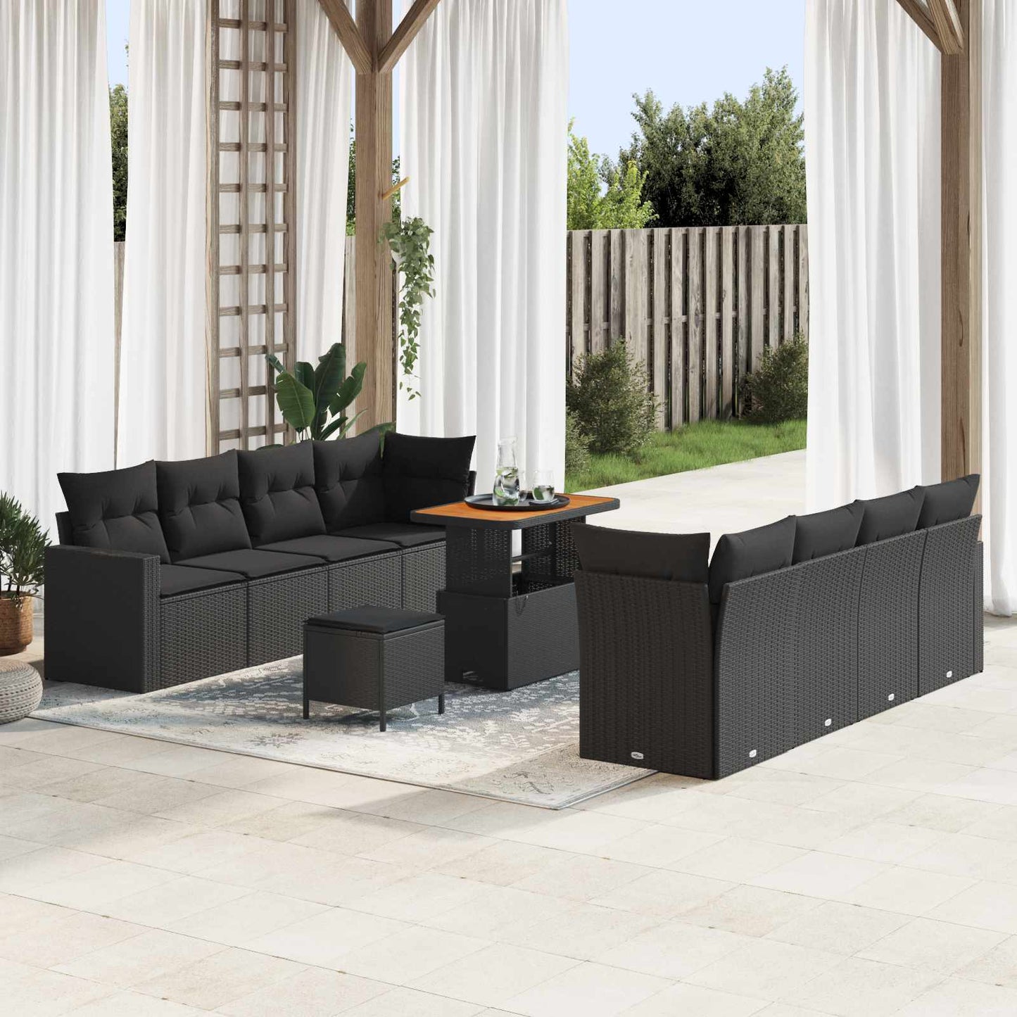 Set Divano da Giardino 11 pcs Nero polyrattan
