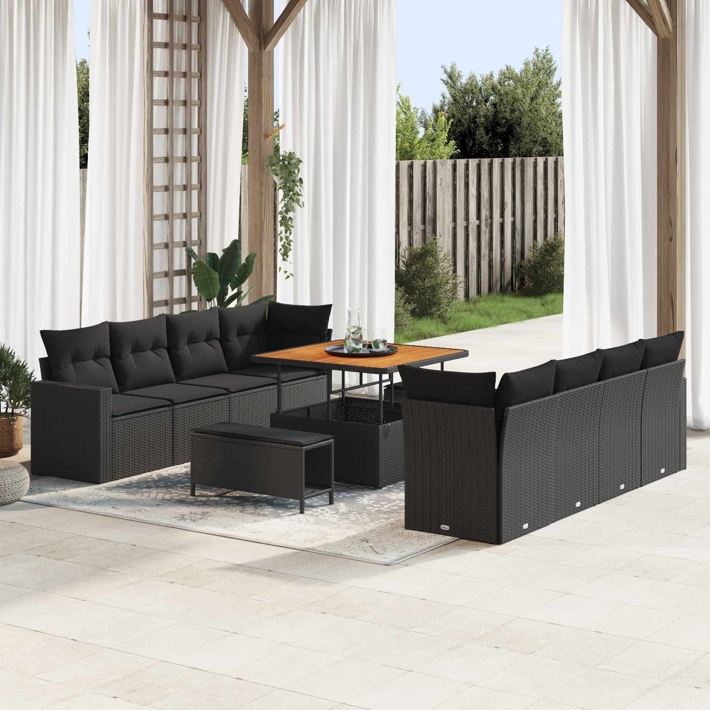 Set Divano da Giardino 11 pcs Nero polyrattan