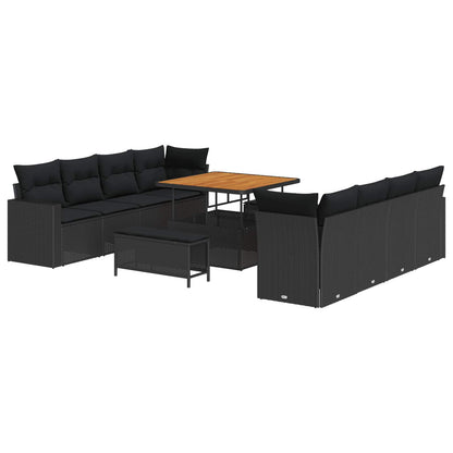 Set Divano da Giardino 11 pcs Nero polyrattan