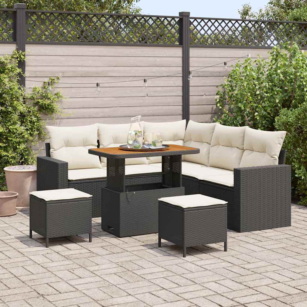 Set Divano da Giardino 8 pcs Nero polyrattan