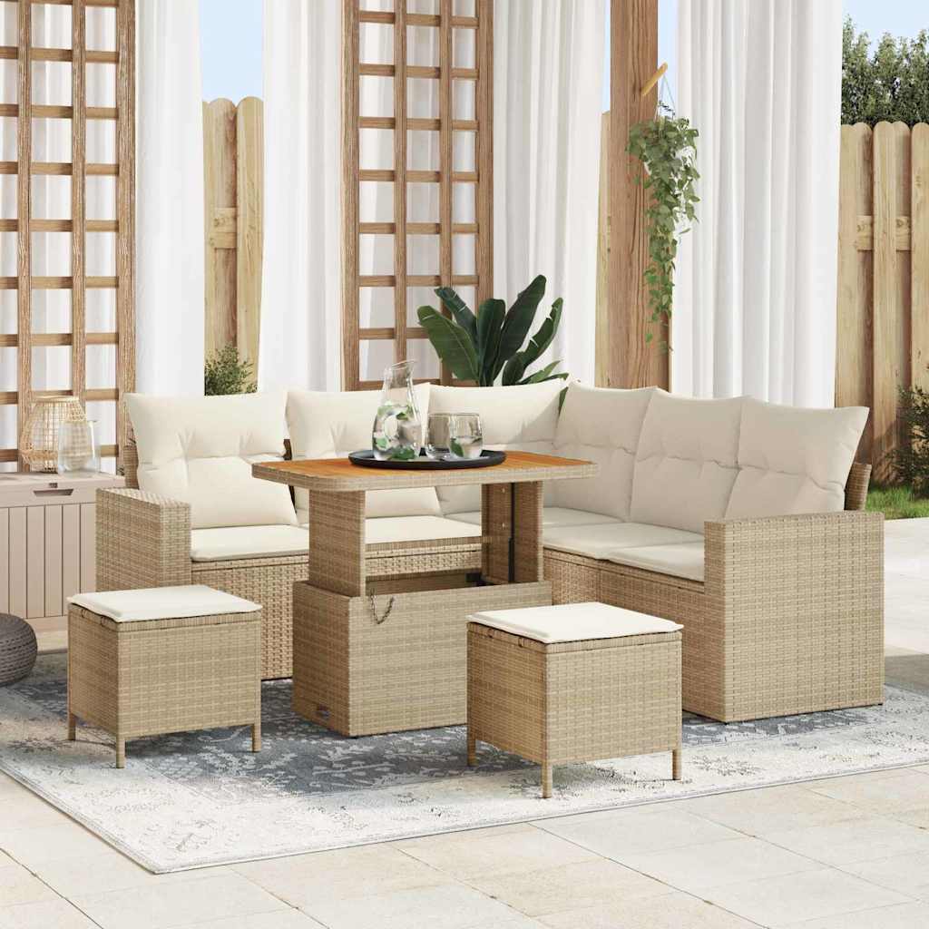 Set Divano da Giardino 8 pcs Beige polyrattan