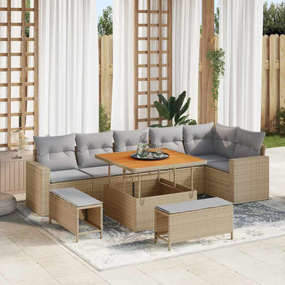 Set Divano da Giardino 9 pcs Beige polyrattan