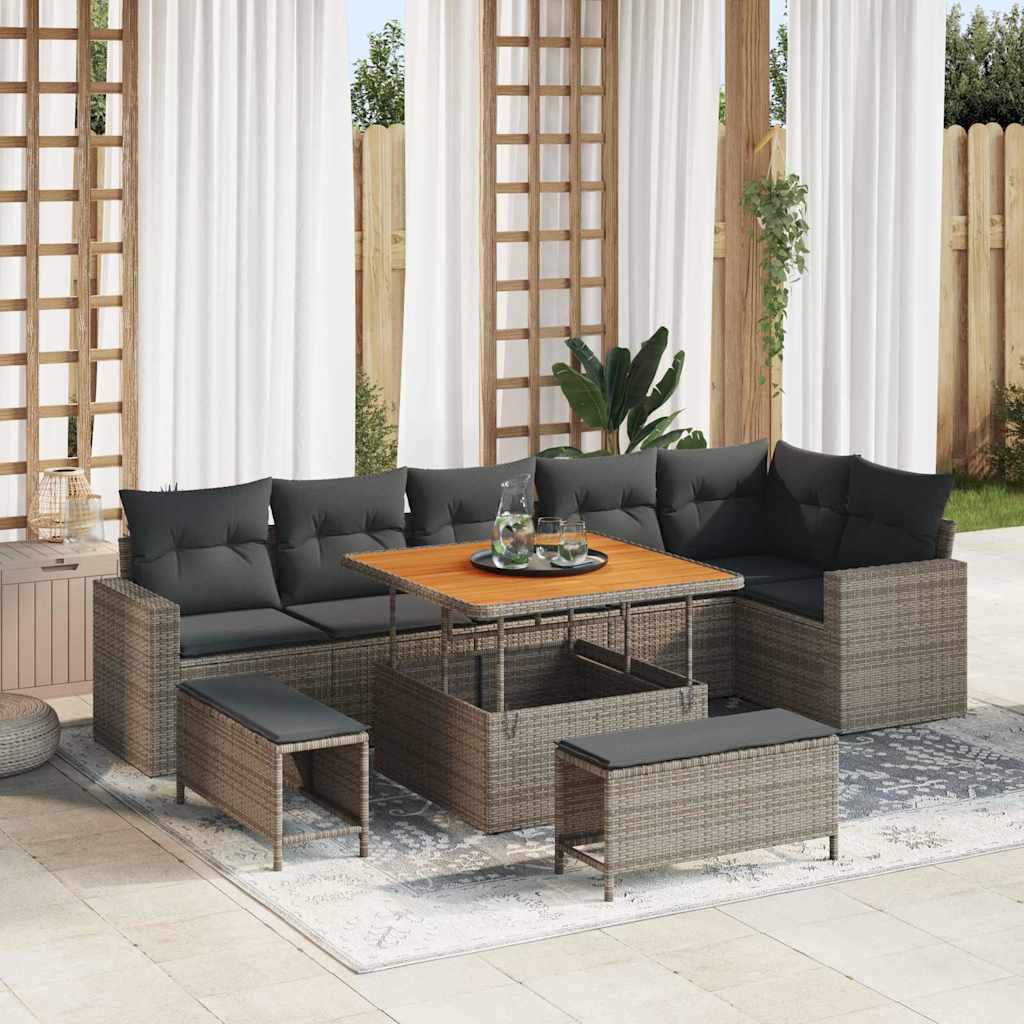 Set Divano da Giardino 9 pcs Grigio polyrattan