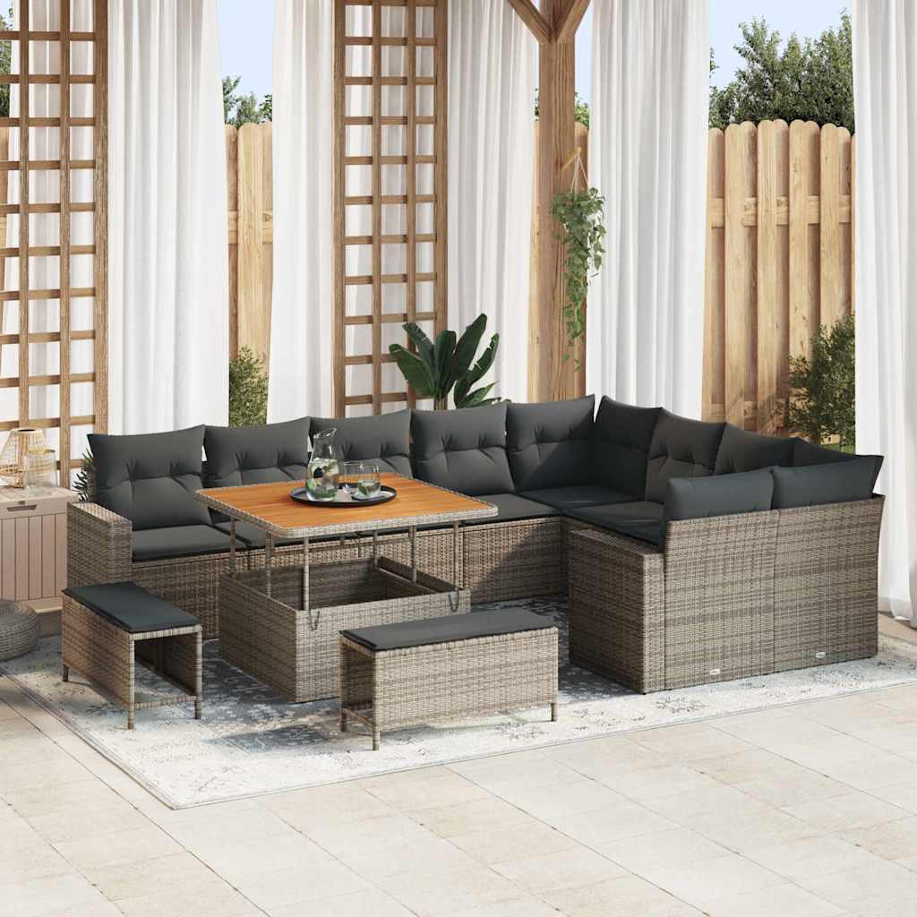 Set Divano da Giardino 12 pcs Grigio polyrattan