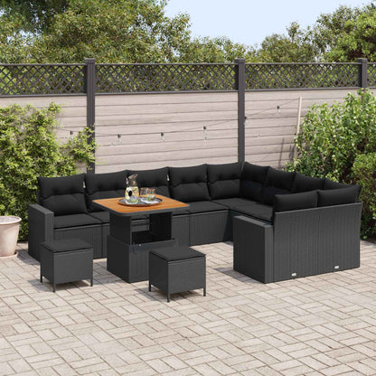 Set Divano da Giardino 12 pcs Nero polyrattan