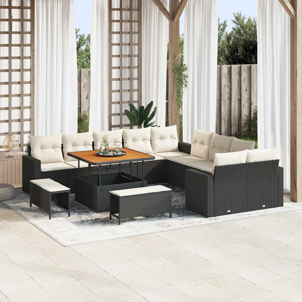 Set Divano da Giardino 13 pcs Nero polyrattan