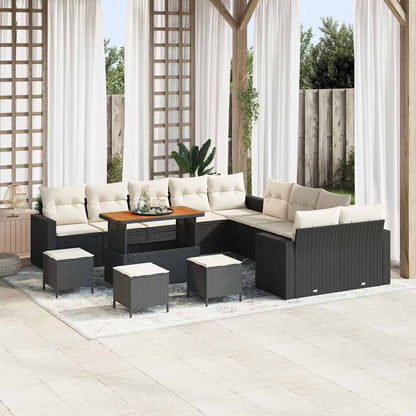 Set Divano da Giardino 14 pcs Nero polyrattan