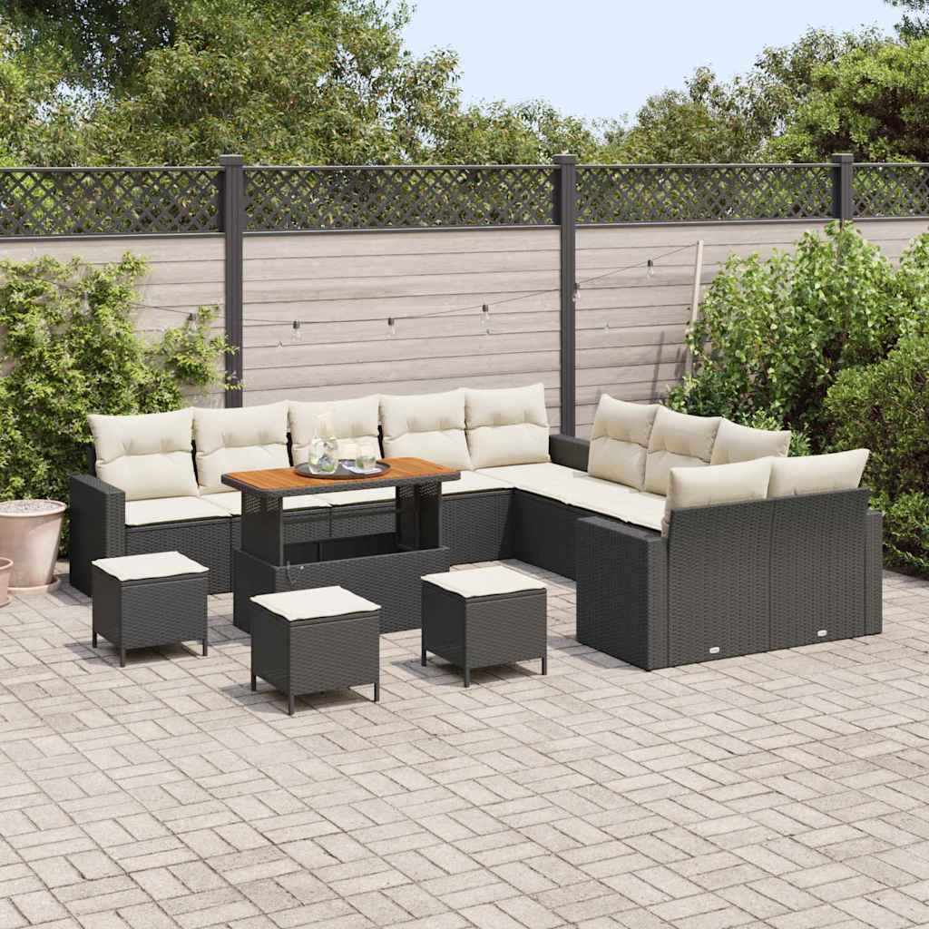 Set Divano da Giardino 14 pcs Nero polyrattan
