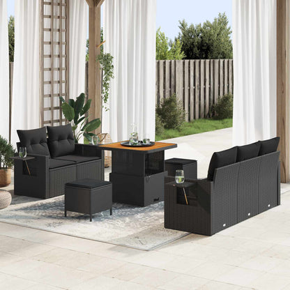 Set Divano da Giardino con cuscino 8 pcs Nero polyrattan