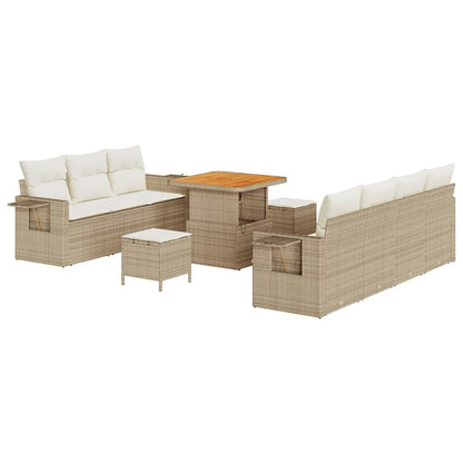 Set Divano da Giardino con cuscino 10 pcs Beige polyrattan