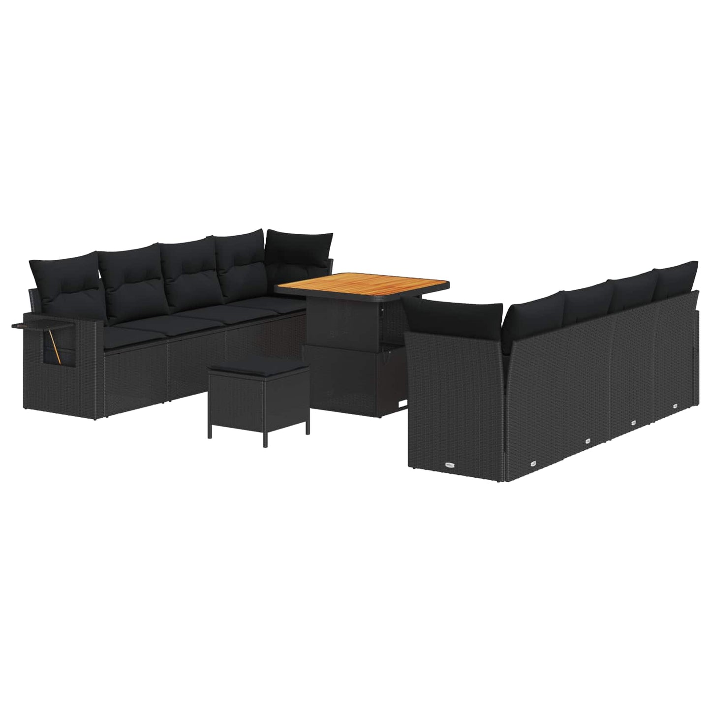 Set Divano da Giardino 11 pcs Nero Poly Rattan