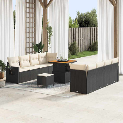 Set Divano da Giardino 11 pcs Nero Poly Rattan