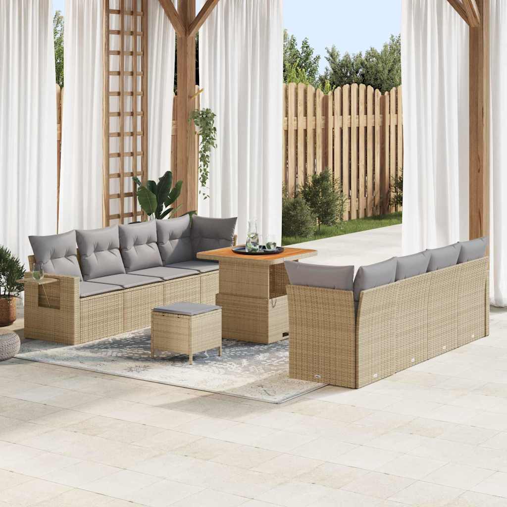 Set Divano da Giardino con cuscino 11 pcs Beige Poly Rattan