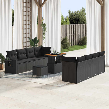 Set Divano da Giardino con cuscino 11 pcs Nero Poly Rattan